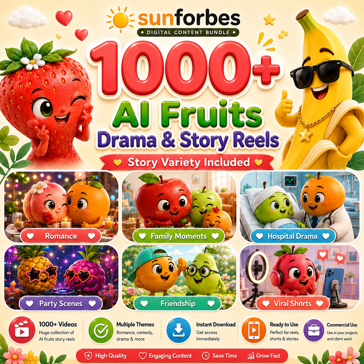 1000 AI Fruits Drama Reels Bundle